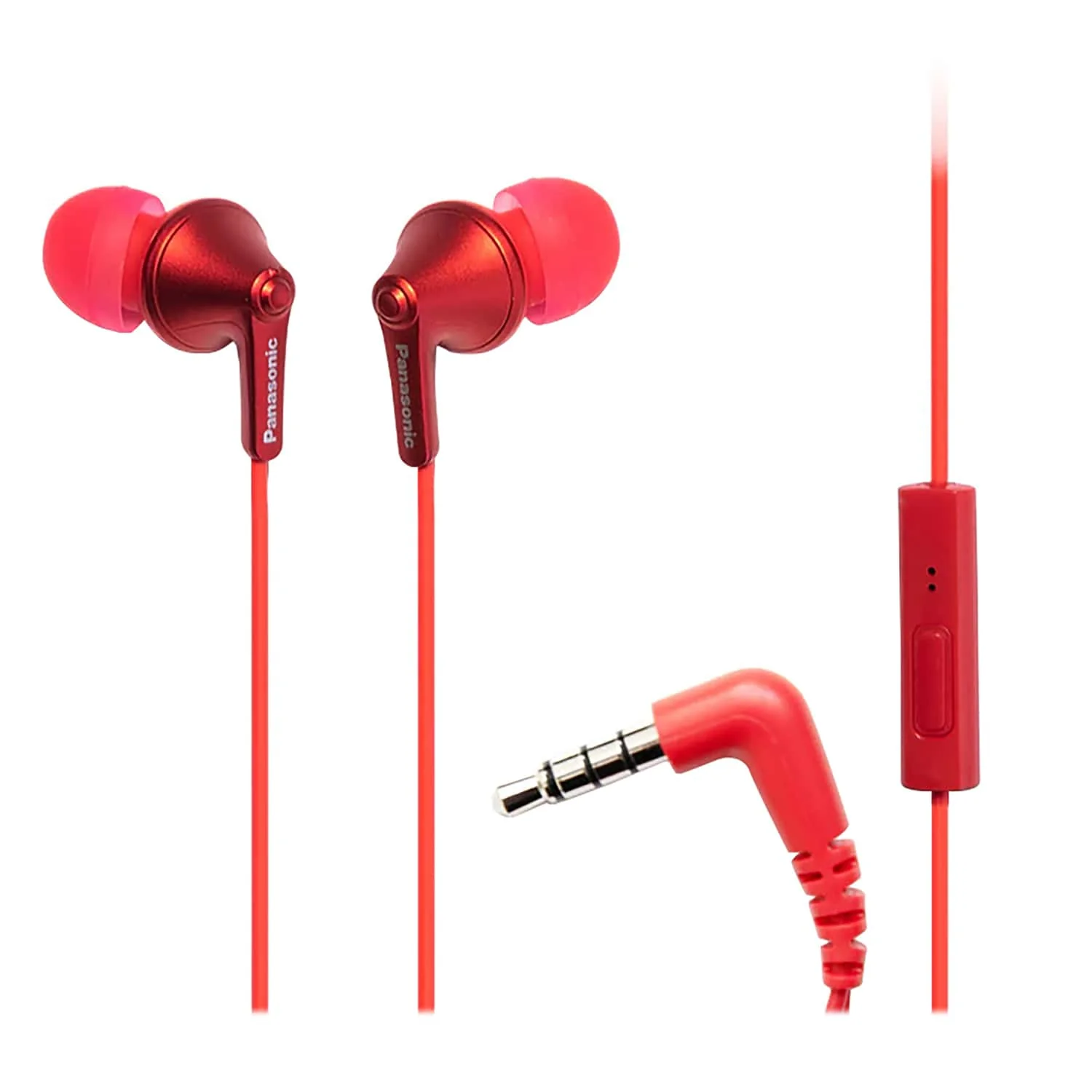 Panasonic ErgoFit Wired In-Ear Earbud Headphones with In-Line Mic/Call Remote and Right-Angle 3.5-mm TRRS Connector, RP-TCM125, Red
