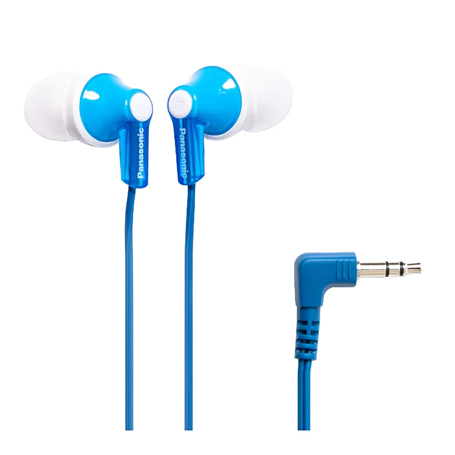 Panasonic ErgoFit Wired In-Ear Earbud Headphones with Right-Angle 3.5-mm Connector, RP-HJE120, Blue