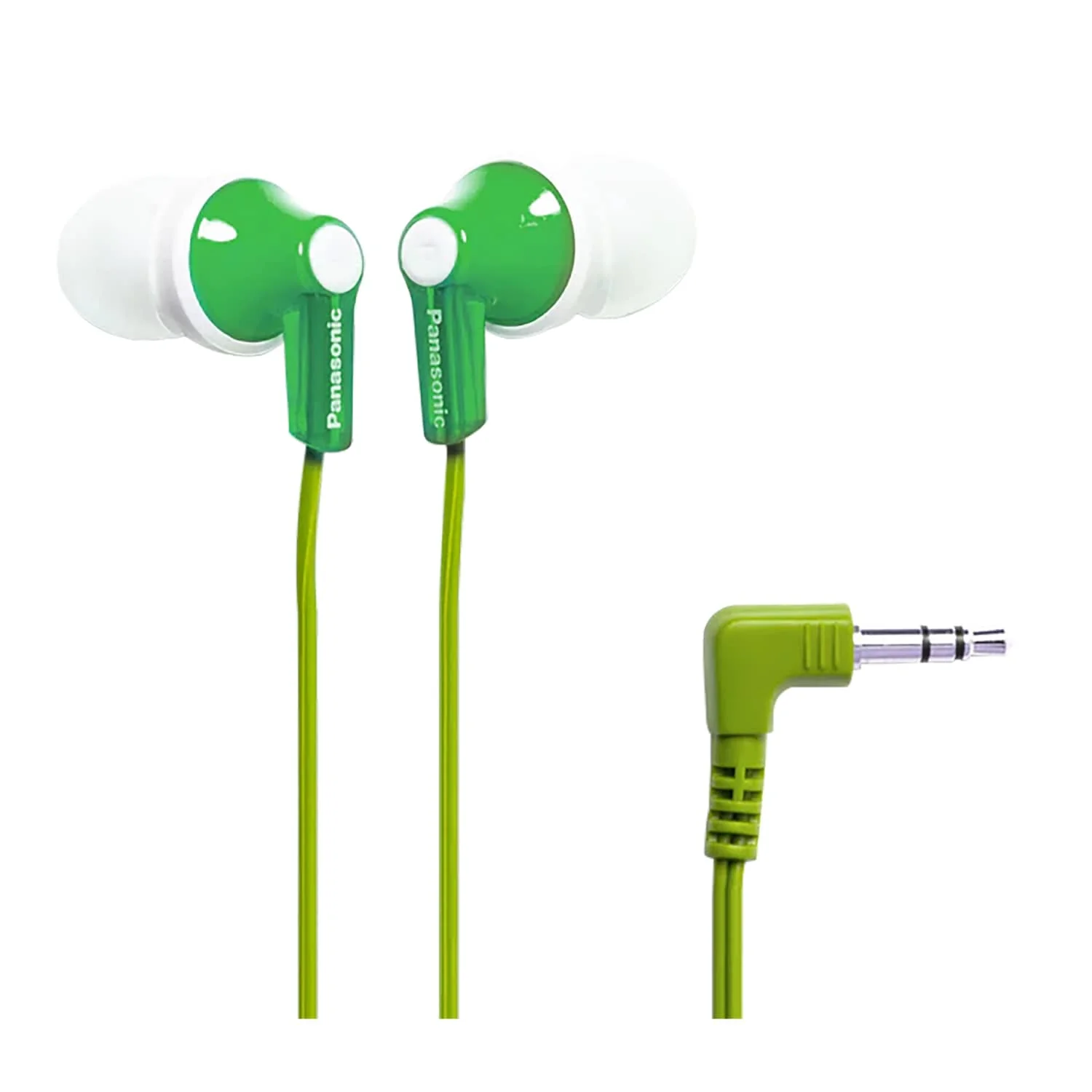 Panasonic ErgoFit Wired In-Ear Earbud Headphones with Right-Angle 3.5-mm Connector, RP-HJE120, Green