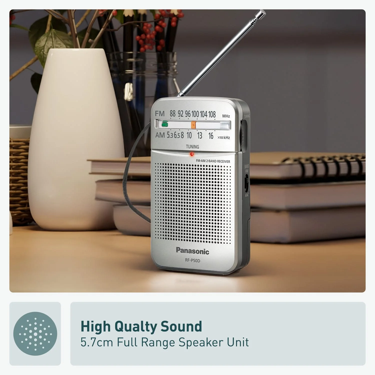 Panasonic Portable Pocket AM/FM Radio, Silver, RF-P50 - Image 4