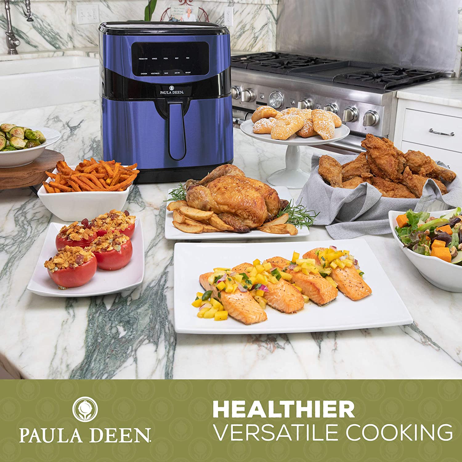 Paula Deen Stainless Steel 10 QT 1700 Watts LED Display Digital Air Fryer Blue Stainless - Certified Refurbished - Image 6