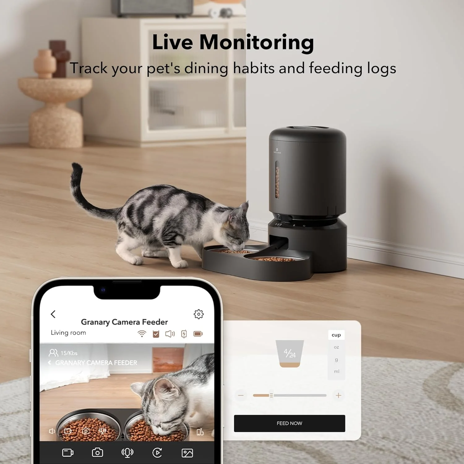 Petlibro Automatic Dual Tray Smart Pet Feeder with Video Camera, Night Vision, Low Food, Motion & Sound Alerts, Black - Certified Refurbished - Image 5