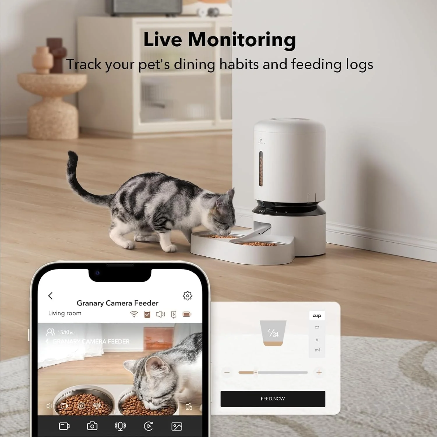 Petlibro Automatic Dual Tray Smart Pet Feeder with Video Camera, Night Vision, Low Food & Motion & Sound Alerts, White - Certified Refurbished - Image 5