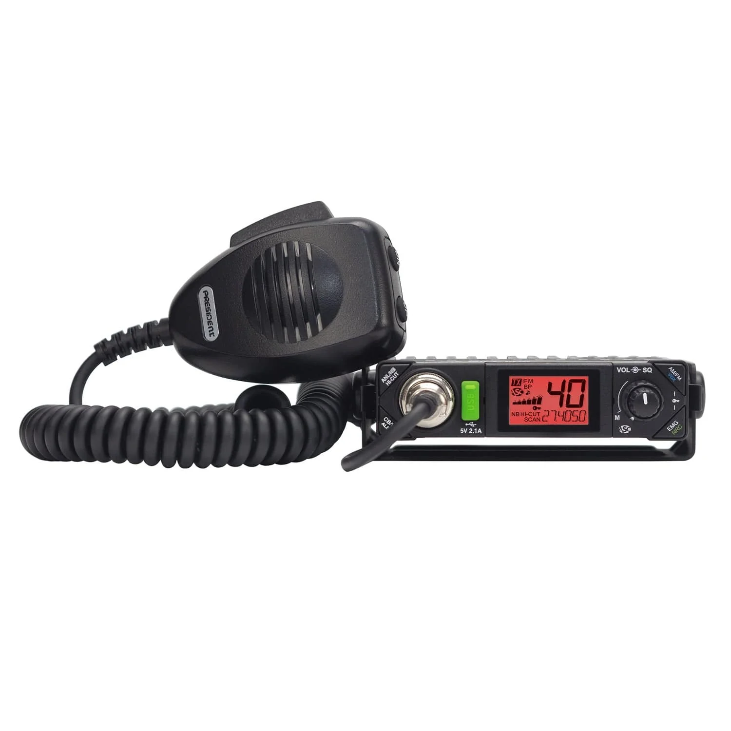 President BILL III FCC 40-Channel 12-Volt AM/FM Weatherband Ultracompact CB Radio with P-Channels and NRC, TXUS201-1