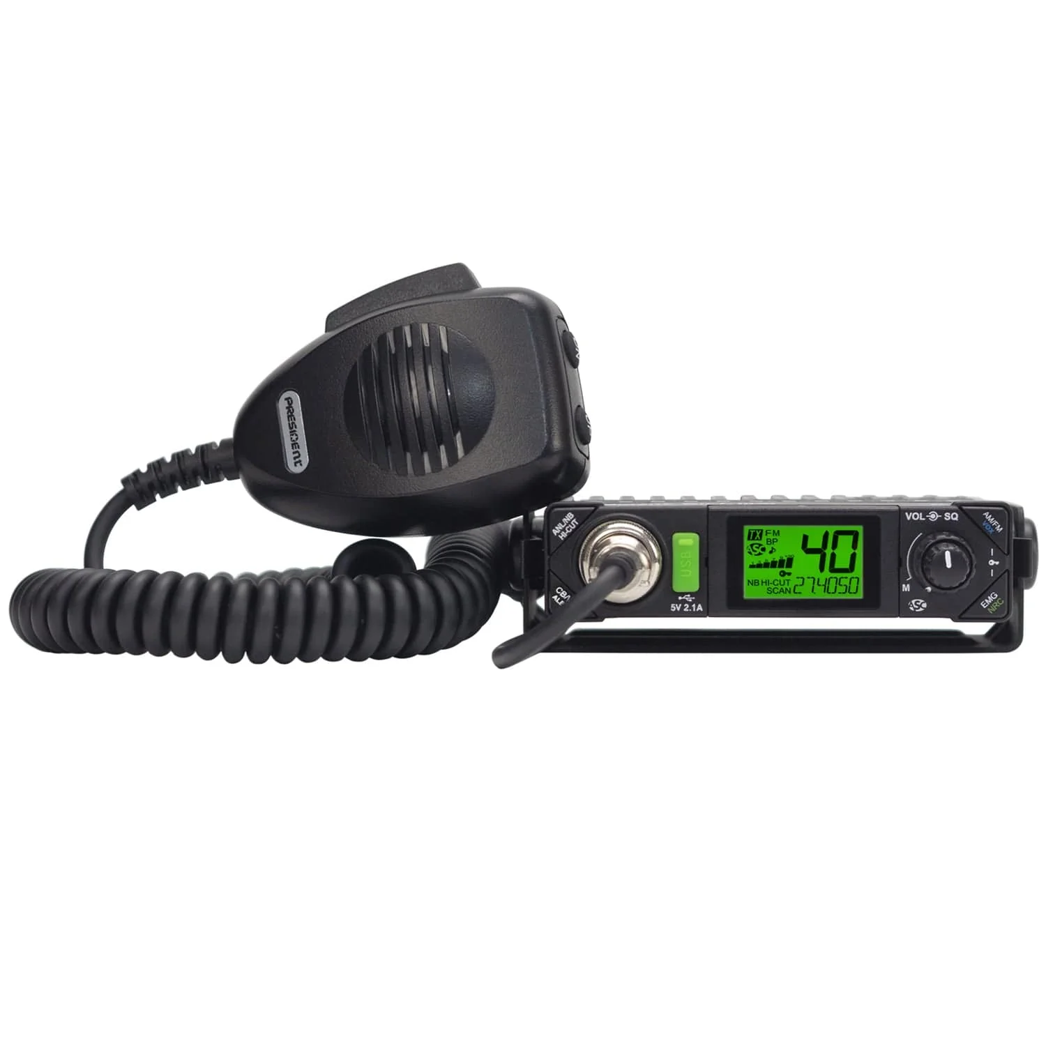 President BILL III FCC 40-Channel 12-Volt AM/FM Weatherband Ultracompact CB Radio with P-Channels and NRC, TXUS201-1 - Image 2