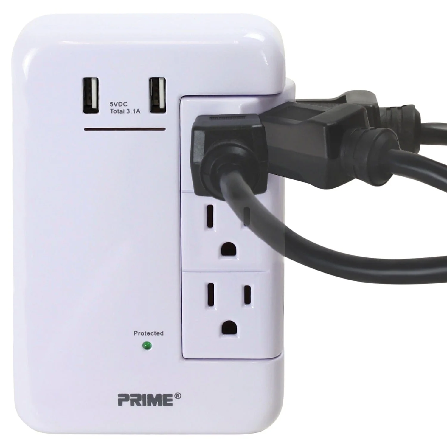 Prime 6-AC Swiveling Outlet and 2-USB Port 1200-Joules Surge Protector Wall Tap, PBRUSB346S-A - Image 2