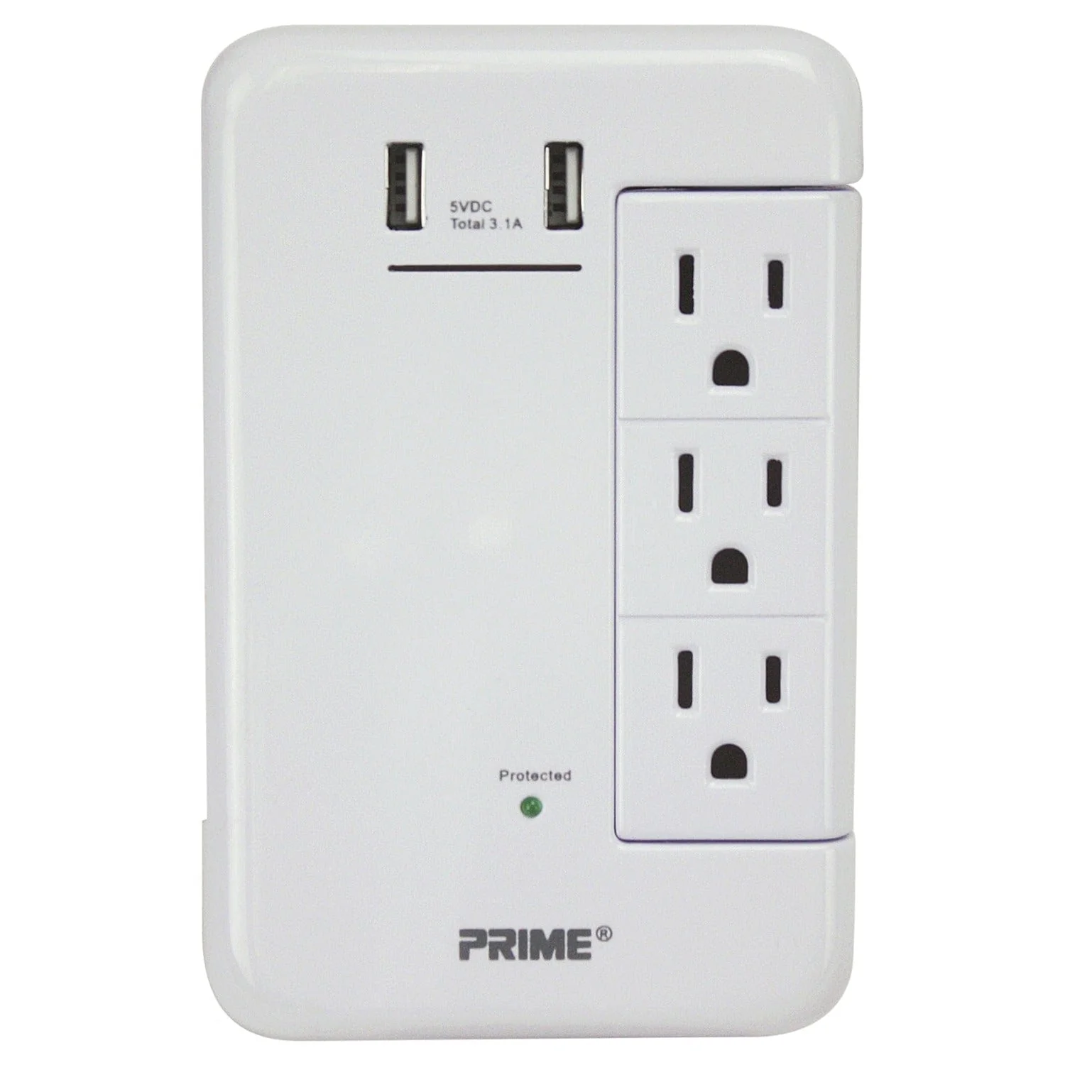 Prime 6-AC Swiveling Outlet and 2-USB Port 1200-Joules Surge Protector Wall Tap, PBRUSB346S-A - Image 3