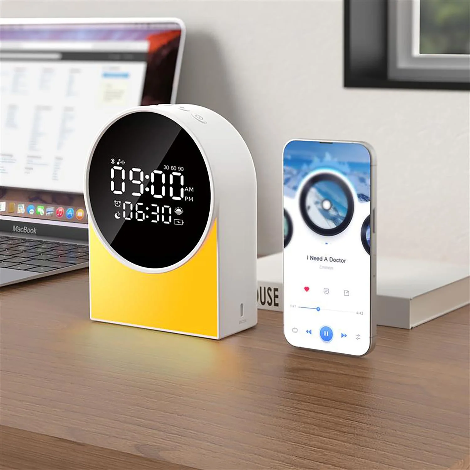 Priority Products Rechargeable Digital FM Radio Alarm Clock with Bluetooth Speaker, LED Night-Light, and Sound Machine, SM12, White - Image 2