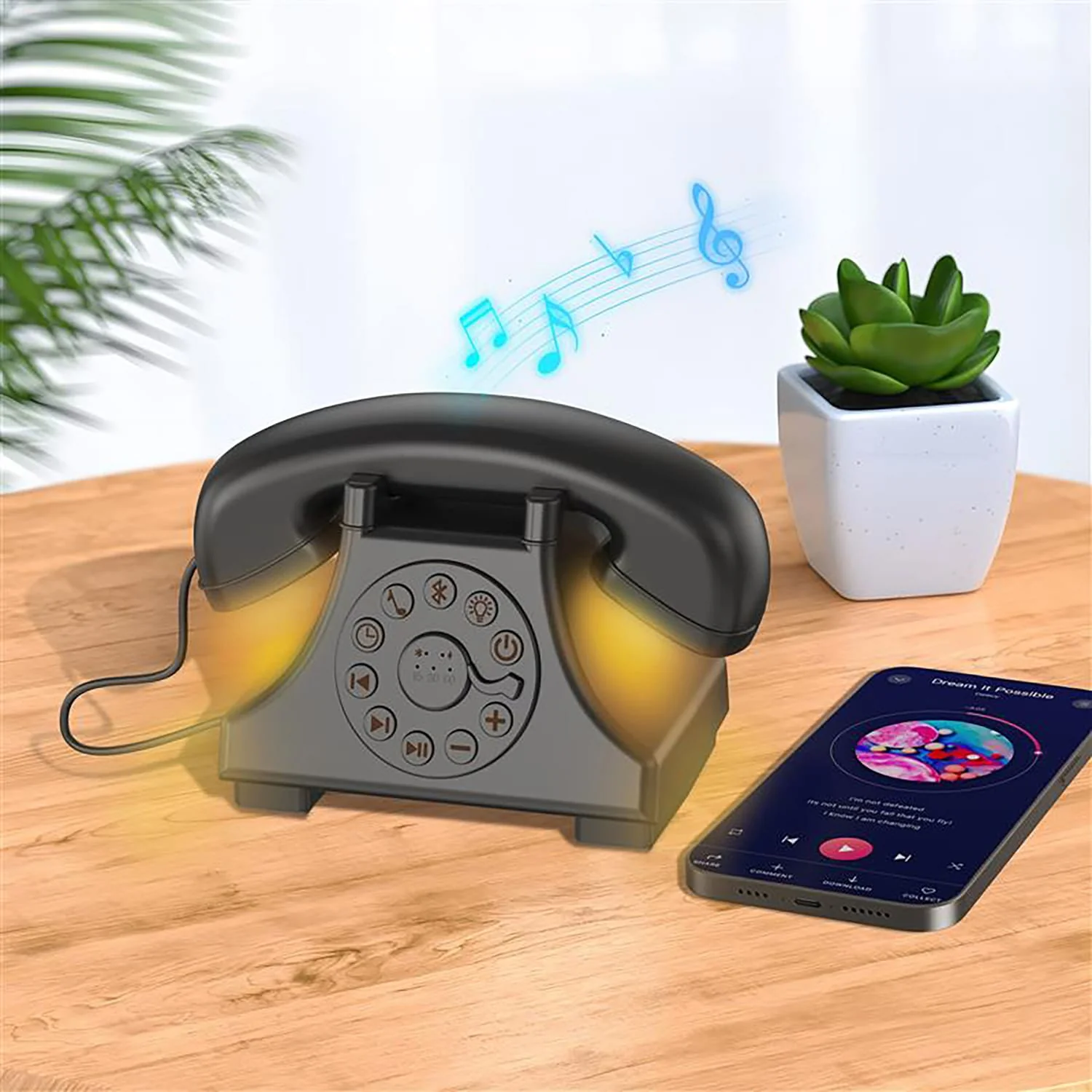 Priority Products Retro Telephone-Shaped Sleeping Machine with Bluetooth Speaker and Night-Light, Black - Image 2
