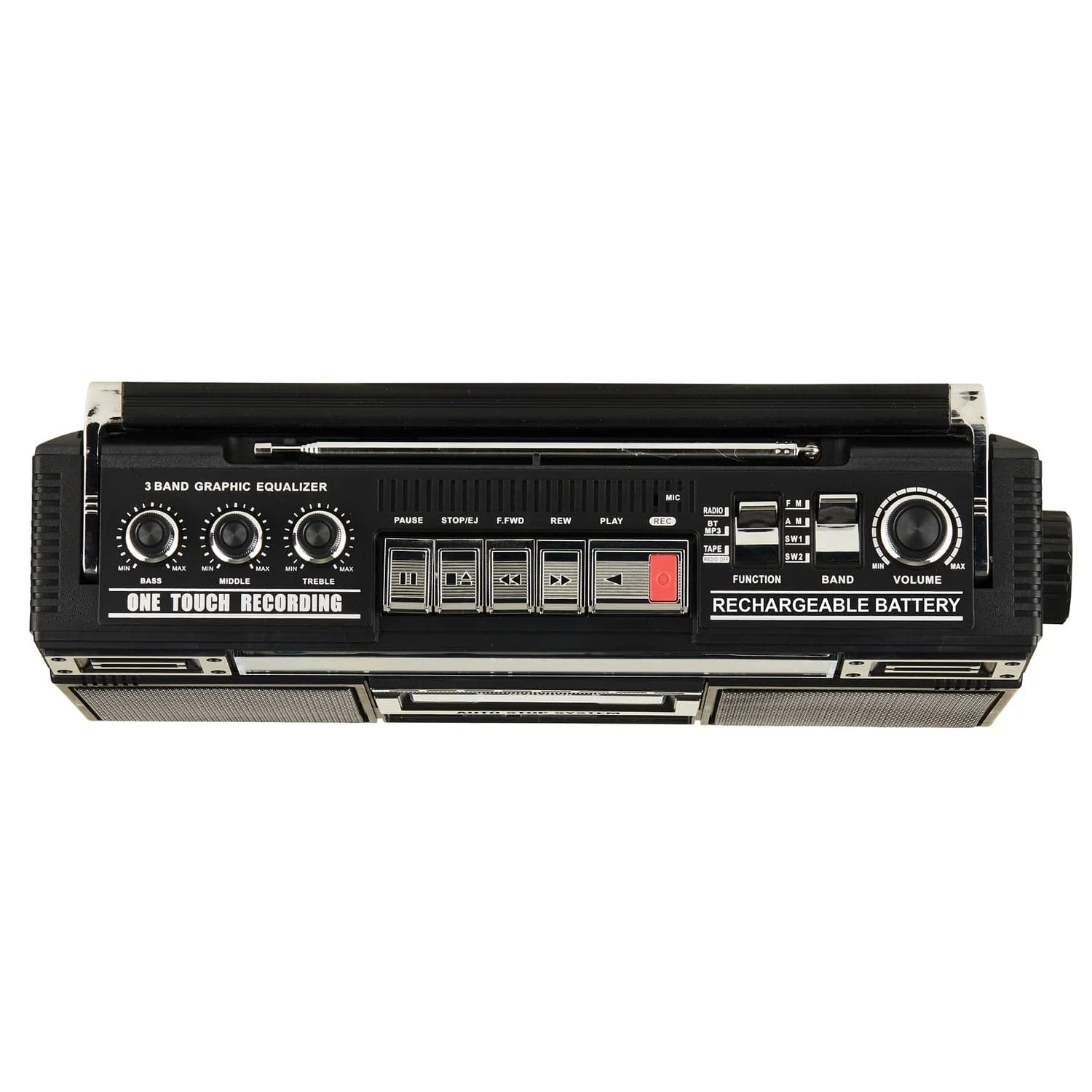 QFX Bluetooth Cassette USB/SD Card/AM/FM/SW1-2 Radio Boom Box with USB Recording and Built-in Microphone, Black, J-230BT - Image 4