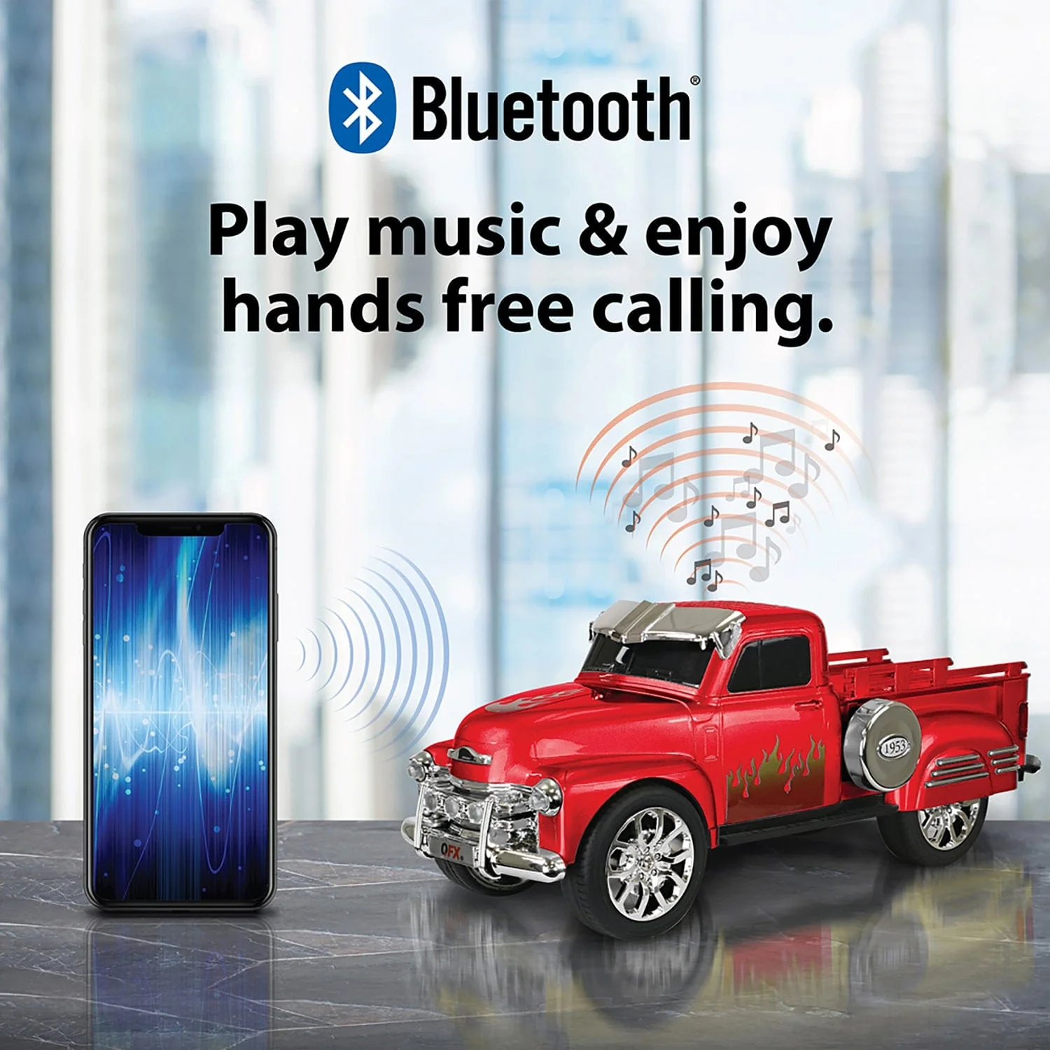 QFX BT-1953 Retro Truck Bluetooth Speaker, Red - Image 5