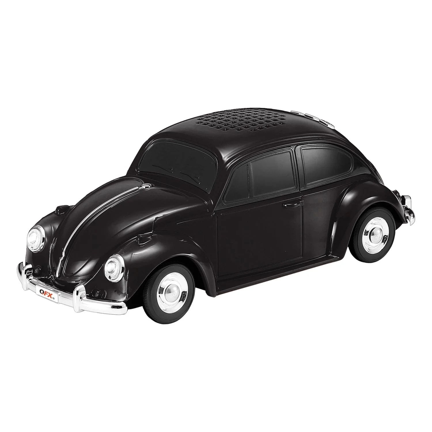 QFX BT-1960 Retro Car Portable Bluetooth Speaker with Speakerphone, True Wireless, FM Radio, and LED Party Lights, Black