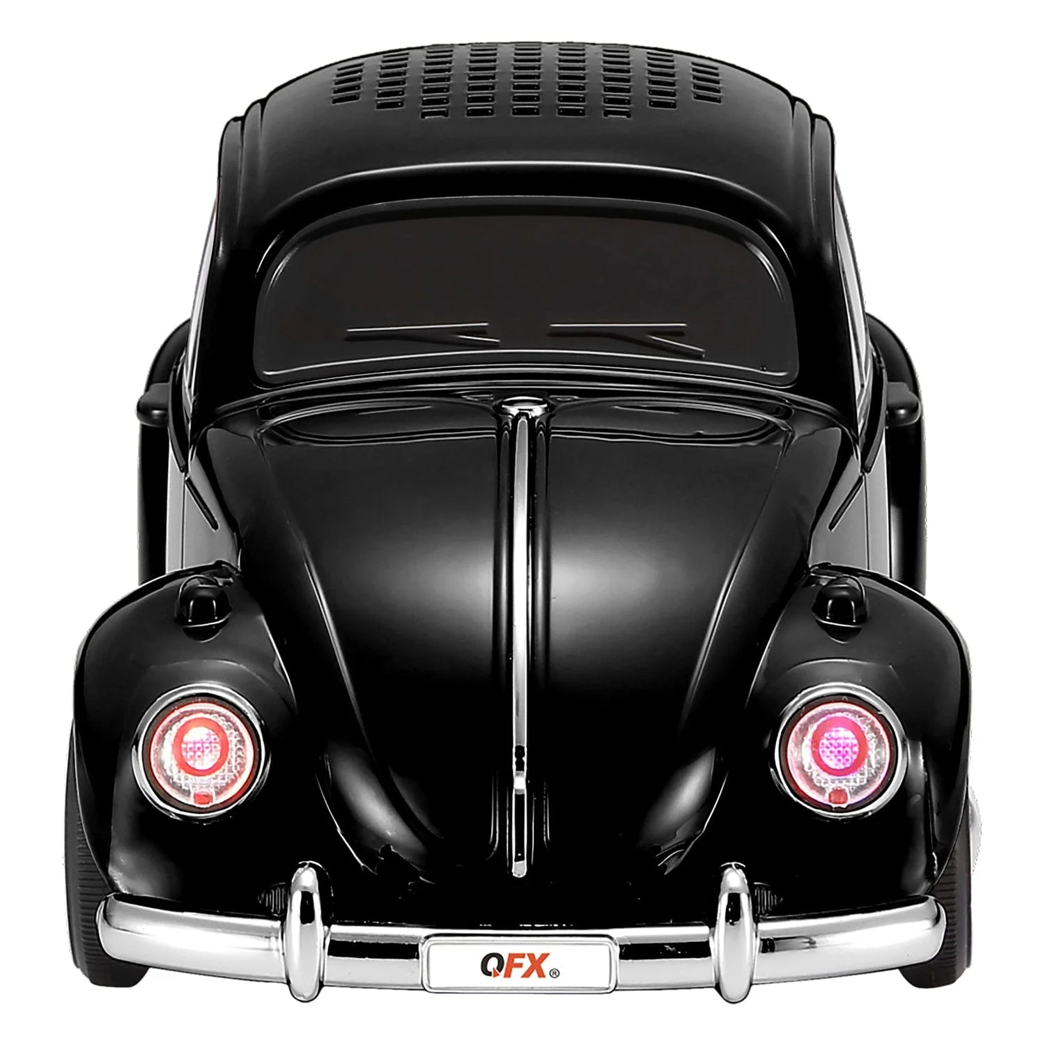 QFX BT-1960 Retro Car Portable Bluetooth Speaker with Speakerphone, True Wireless, FM Radio, and LED Party Lights, Black - Image 4