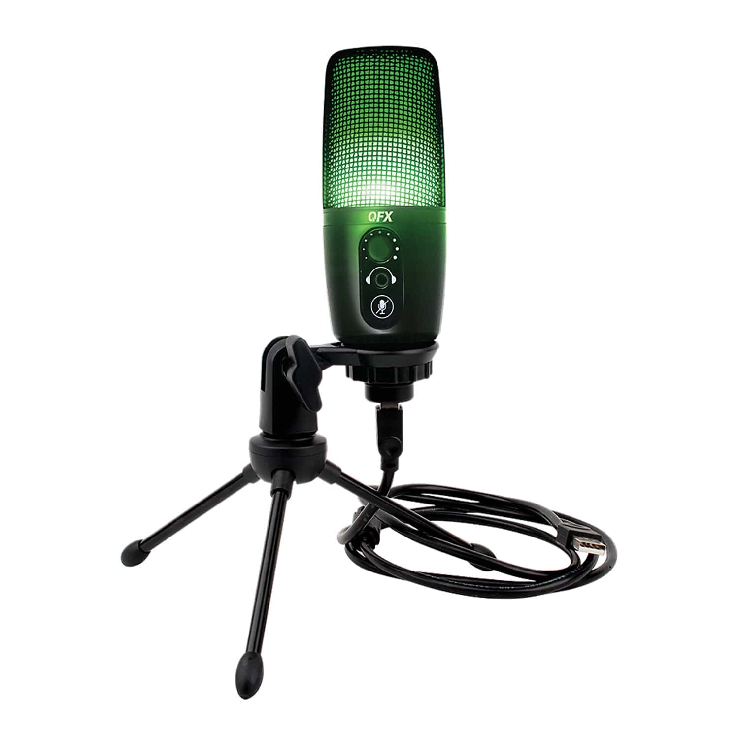 QFX M-192 Ultra-High-Resolution USB Microphone with RGB Studio Lights and Desk Tripod Stand