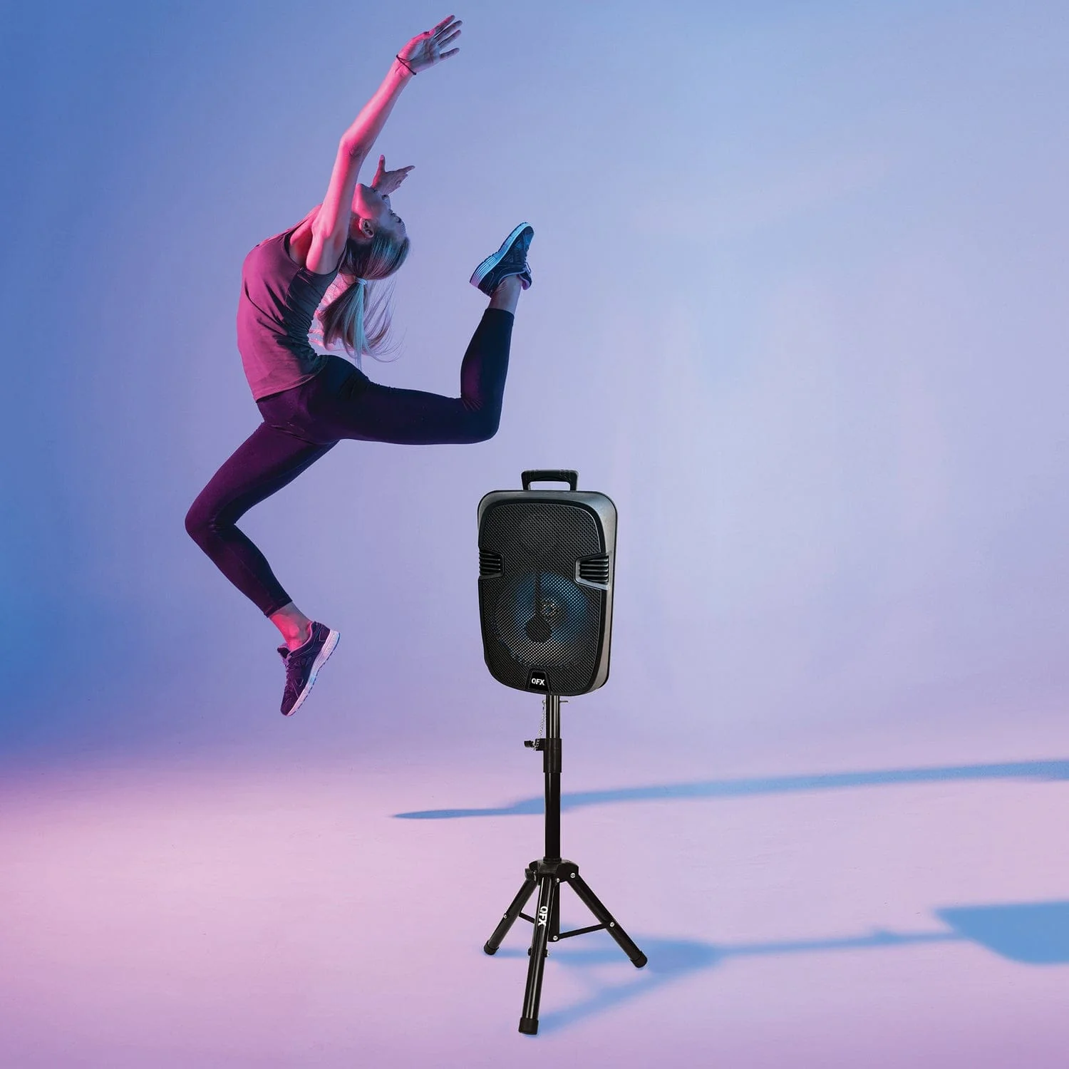 QFX PBX-1206SM 12-In. 21-Watt True Wireless Stereo Bluetooth Rechargeable Speaker with Wired Microphone, Stand, and Remote - Image 2