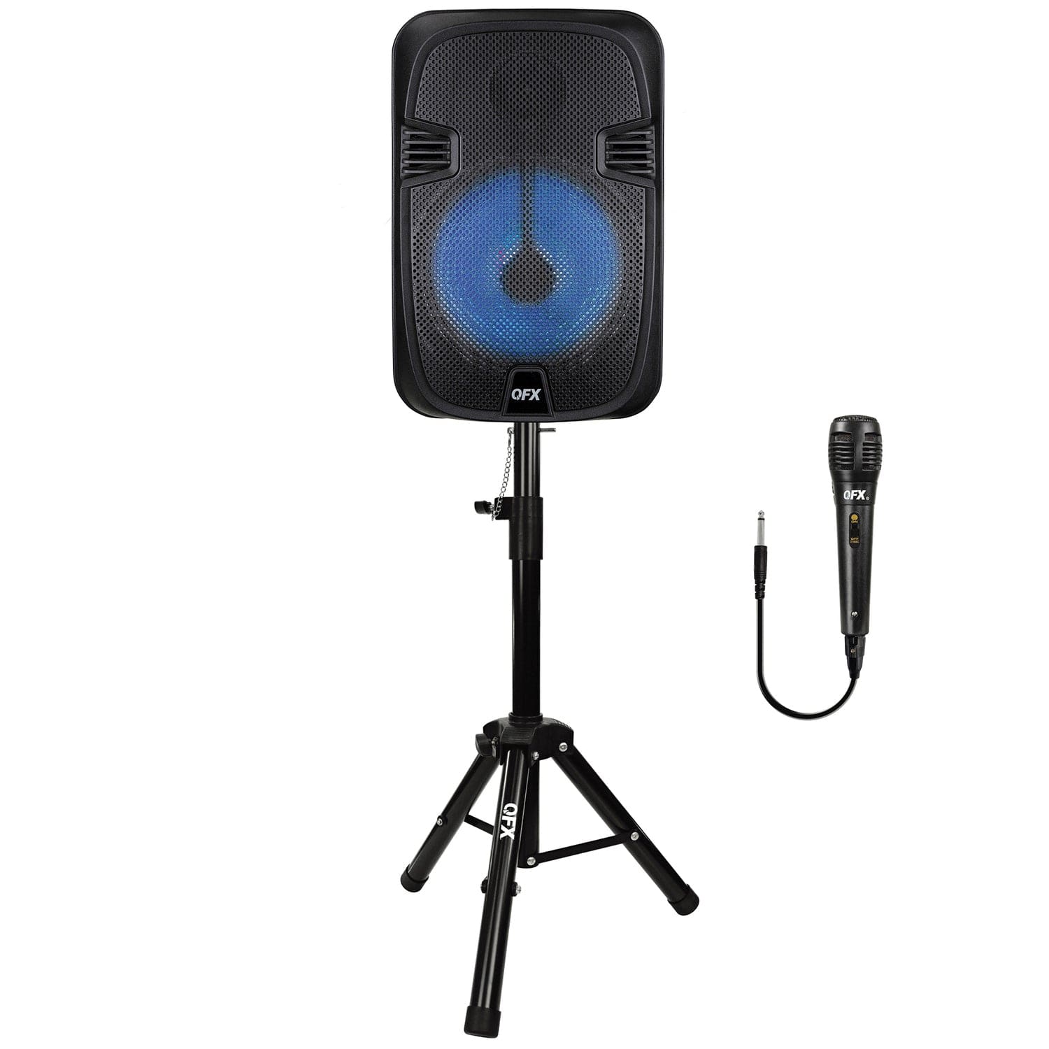 QFX PBX-1206SM 12-In. 21-Watt True Wireless Stereo Bluetooth Rechargeable Speaker with Wired Microphone, Stand, and Remote - Image 4
