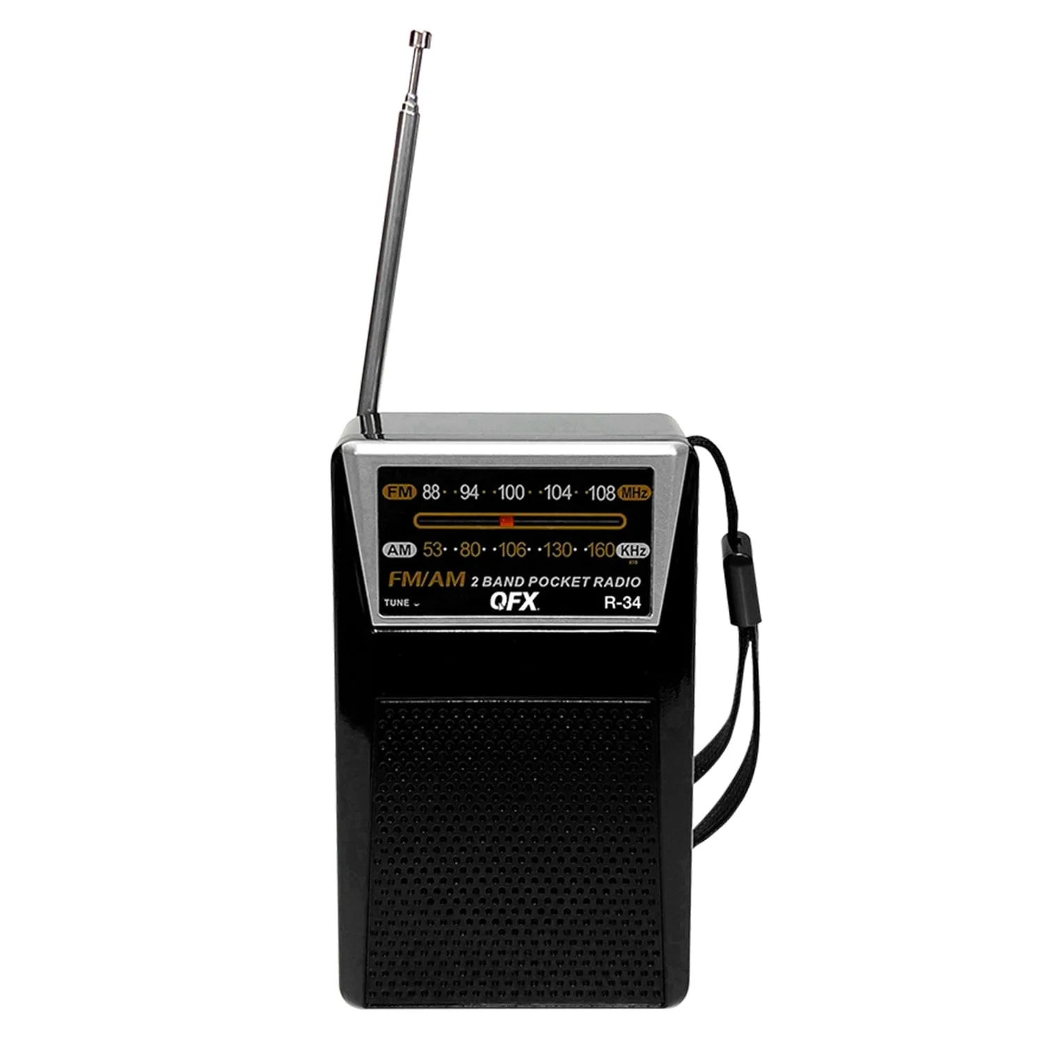 QFX Portable and Rechargeable AM/FM Radio with Headphone Output, Black, R-34
