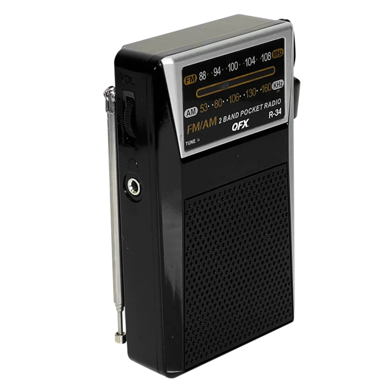 QFX Portable and Rechargeable AM/FM Radio with Headphone Output, Black, R-34 - Image 4
