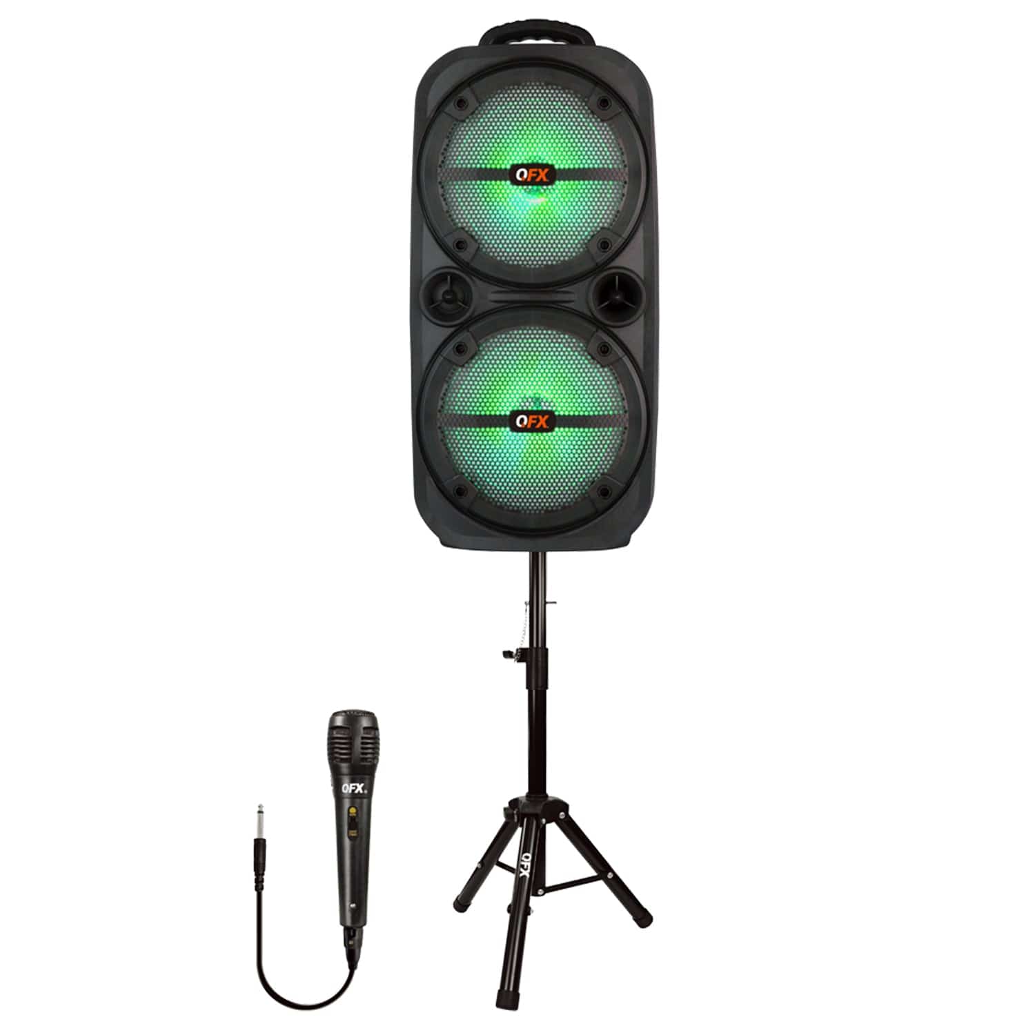 QFX Portable Bluetooth True Wireless Speaker with LEDs, Microphone, and Stand, Black, PBX-8008SM - Image 2