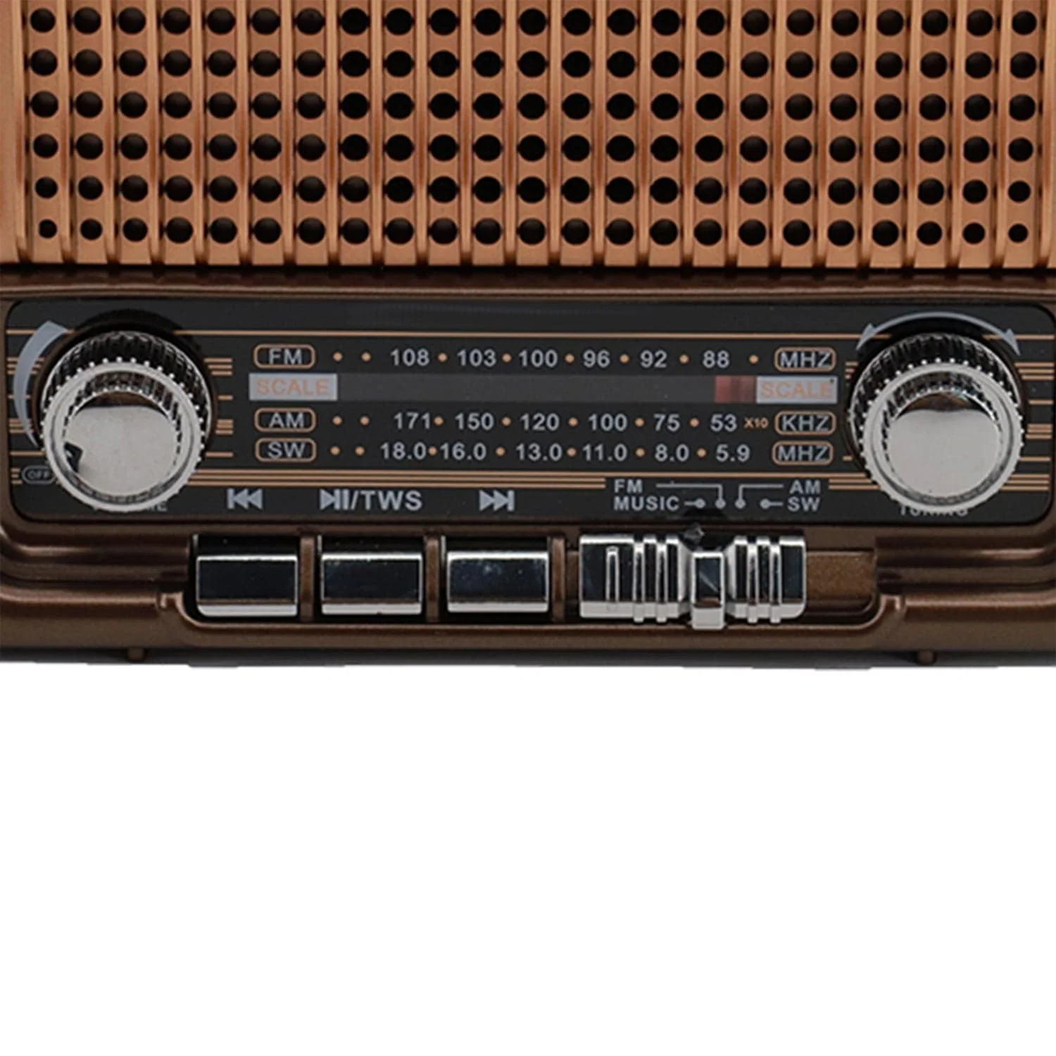 QFX Retro-Style Portable AM/FM/Shortwave Radio with Bluetooth, Solar Panel, and True Wireless, Brown, R-50 - Image 4