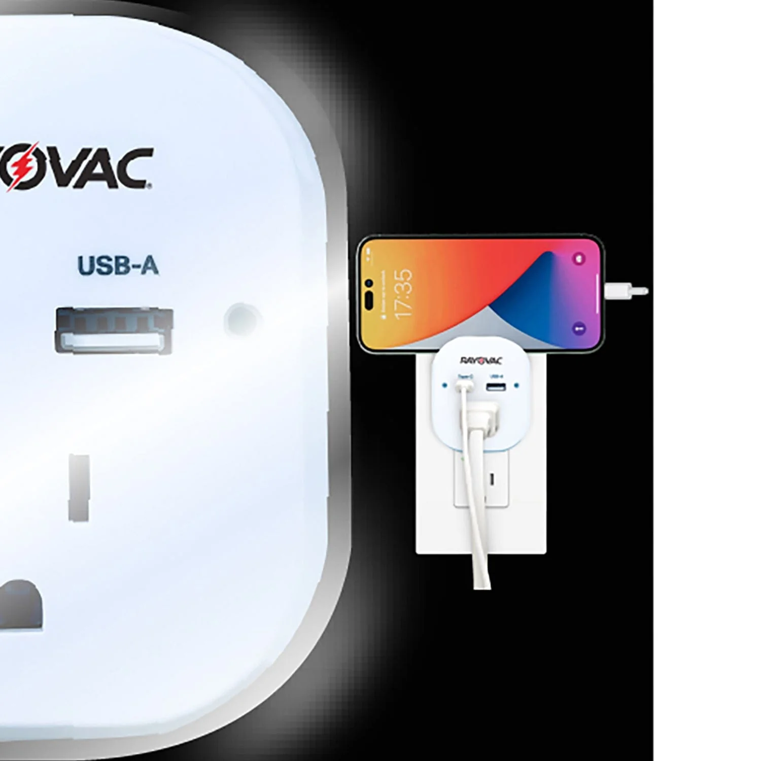 Rayovac 1-AC Outlet and 2-USB Port 300-Joules Portable Surge Protector Wall Tap with Phone Holder, PN201 - Image 2