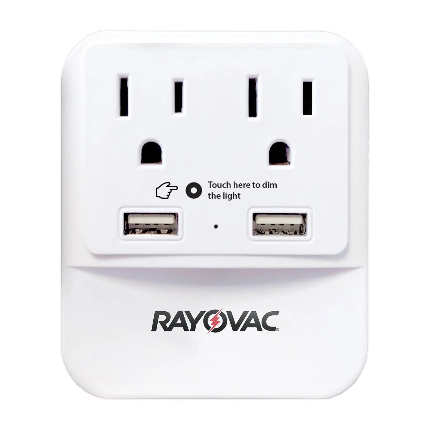 Rayovac 2-AC Outlet and 2-USB Port 300-Joules Portable Surge Protector/Splitter Wall Tap with Phone Holder and Night-Light, SS-Q202