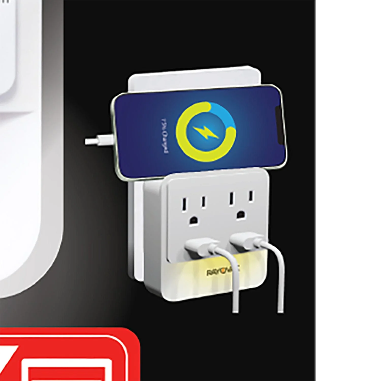 Rayovac 2-AC Outlet and 2-USB Port 300-Joules Portable Surge Protector/Splitter Wall Tap with Phone Holder and Night-Light, SS-Q202 - Image 5