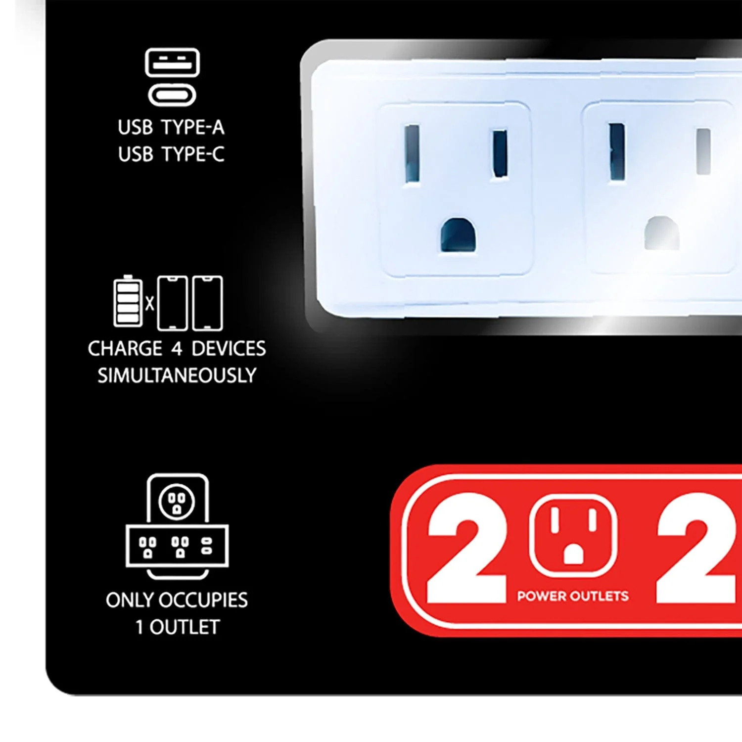 Rayovac 2-AC Outlet and 2-USB Port 300-Joules Portable Surge Protector Wall Tap, SS-Q207C - Image 5
