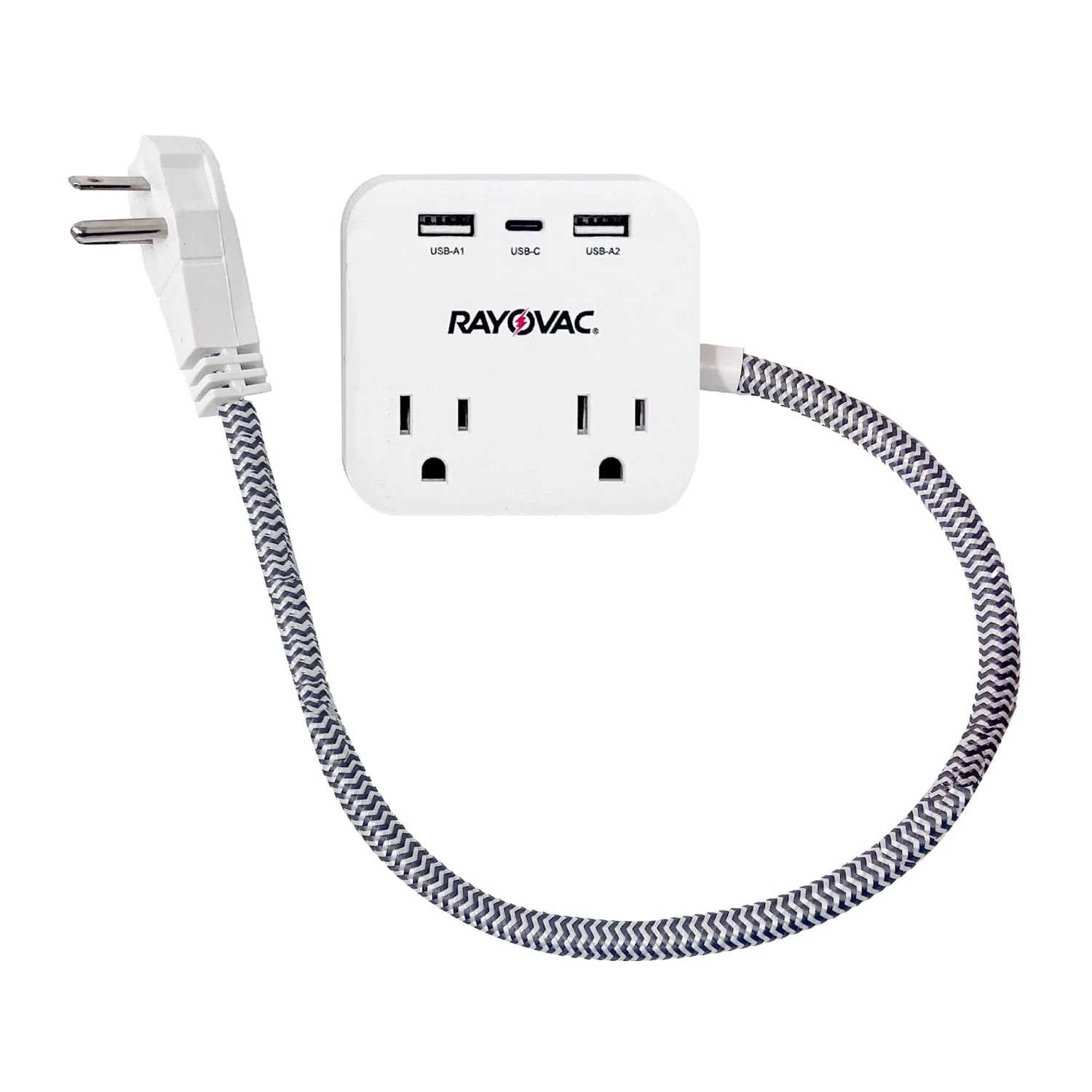 Rayovac 2-AC Outlet and 3-USB Port 490-Joules Surge Protector Power Strip, 1.5-Ft. Cord with Right-Angle Plug, FL-143SC