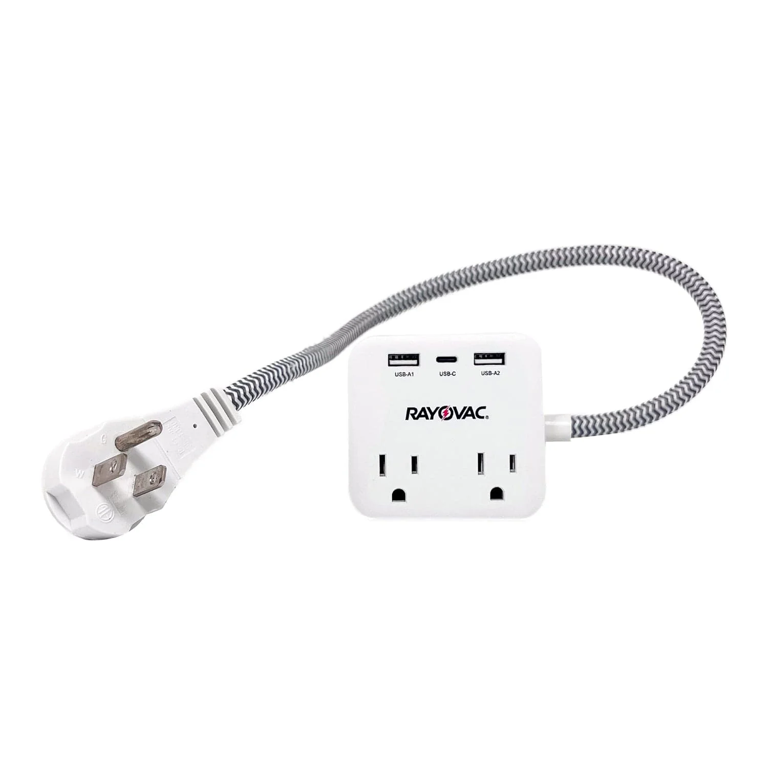 Rayovac 2-AC Outlet and 3-USB Port 490-Joules Surge Protector Power Strip, 1.5-Ft. Cord with Right-Angle Plug, FL-143SC - Image 2