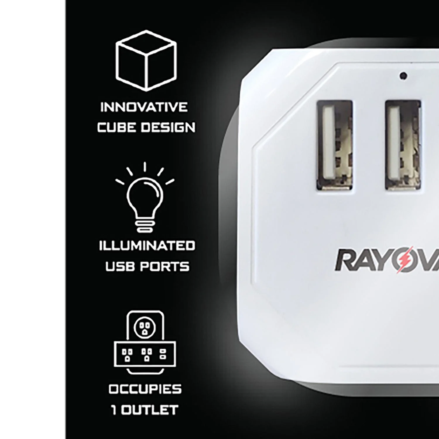 Rayovac 3-AC Outlet and 3-USB Port Portable Power Strip and Charger Wall Tap Cube, SS-Q303 - Image 5