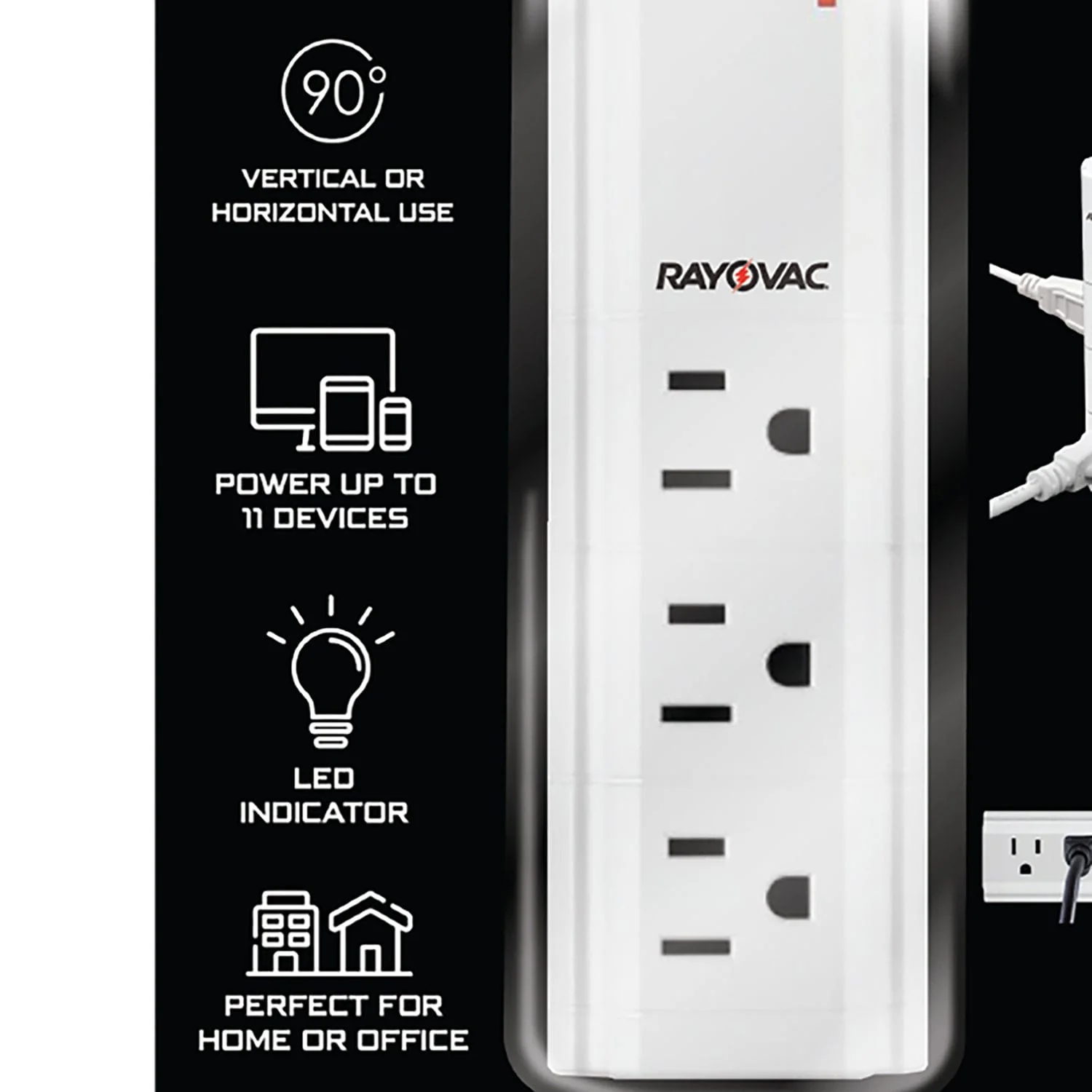 Rayovac 9-AC Outlet and 2-USB Port Portable Power Strip and Charger Wall Tap, SS-Q902 - Image 5