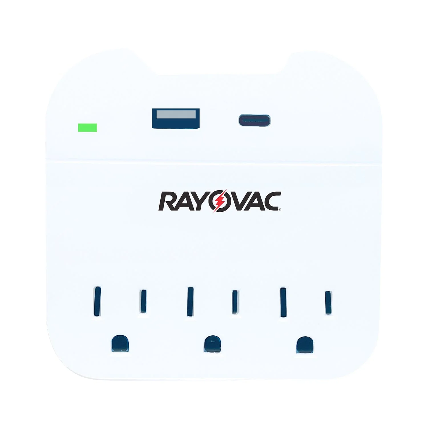 Rayovac AC Outlet and 2-USB Port 300-Joules Portable Surge Protector Wall Tap with Phone Holder, 3 Outlet