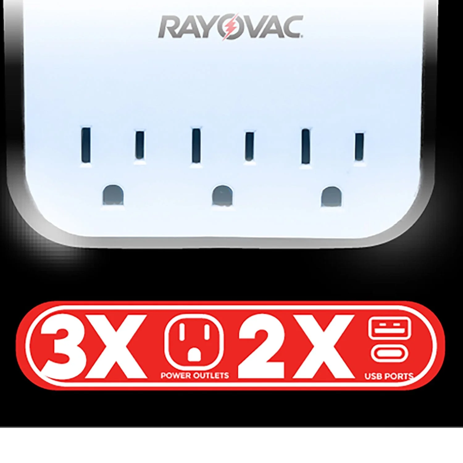 Rayovac AC Outlet and 2-USB Port 300-Joules Portable Surge Protector Wall Tap with Phone Holder, 3 Outlet - Image 4