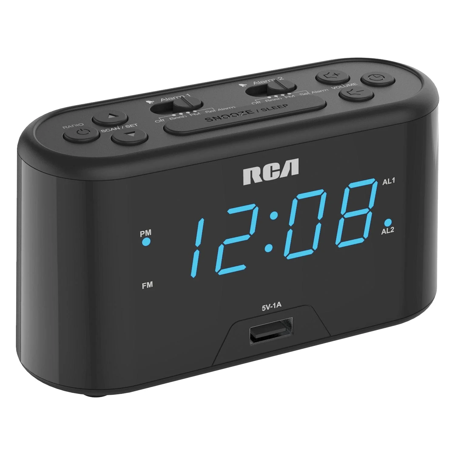 RCA Digital Radio Alarm Clock with Large Numbers and USB Charging, RC571 - Image 2