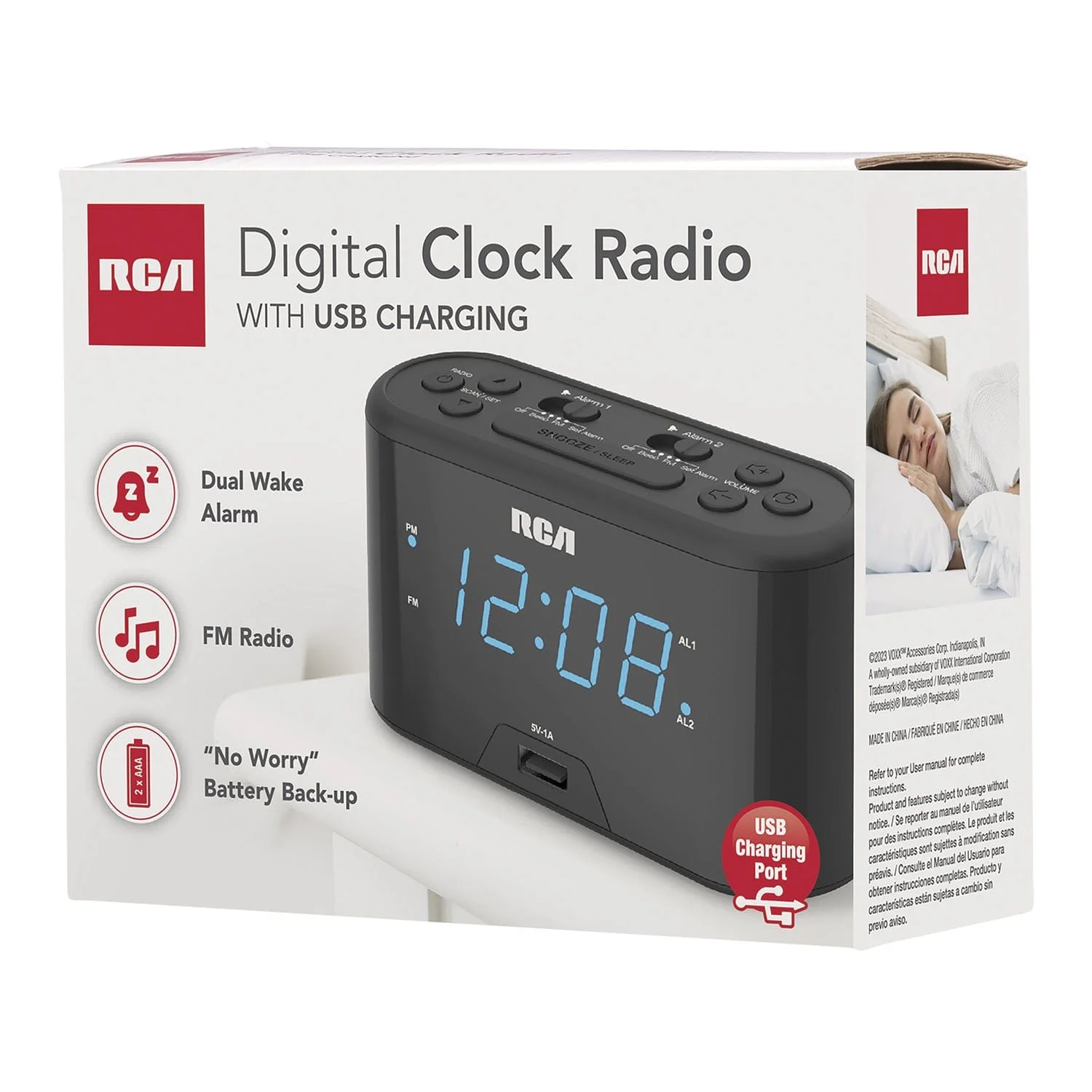 RCA Digital Radio Alarm Clock with Large Numbers and USB Charging, RC571 - Image 4