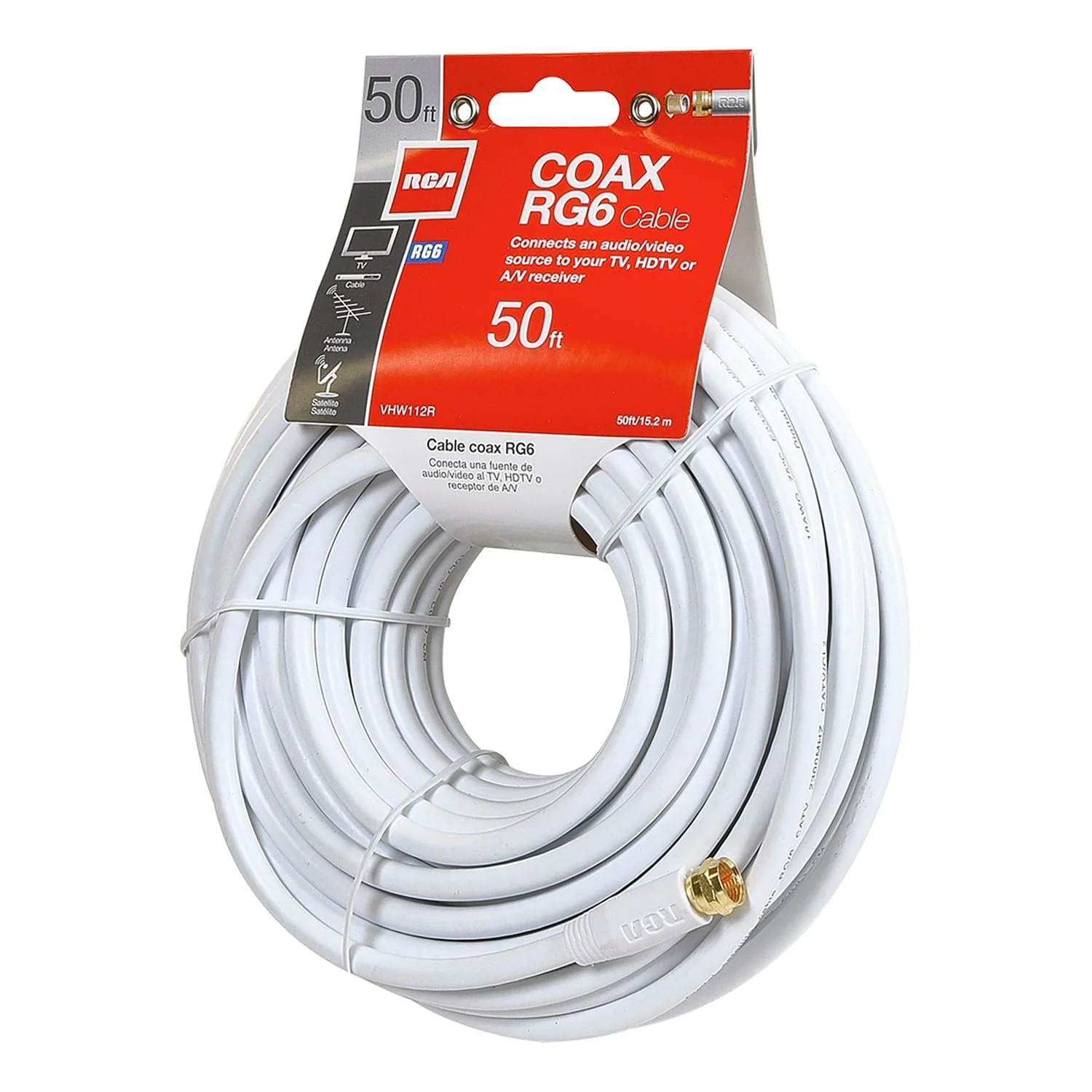 RCA RG6 Coaxial Cable with F-Connectors, 50 Ft., White - Image 5