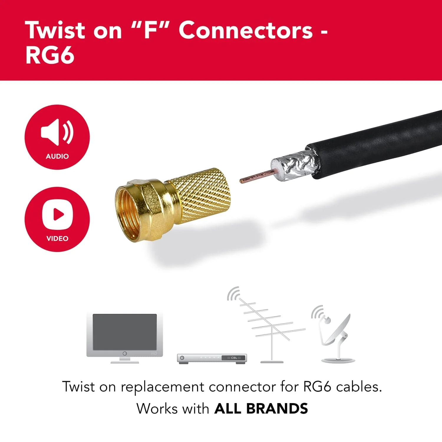 RCA VH5910R Gold-Plated RG Twist-on F-Connectors, 10 Count - Image 2