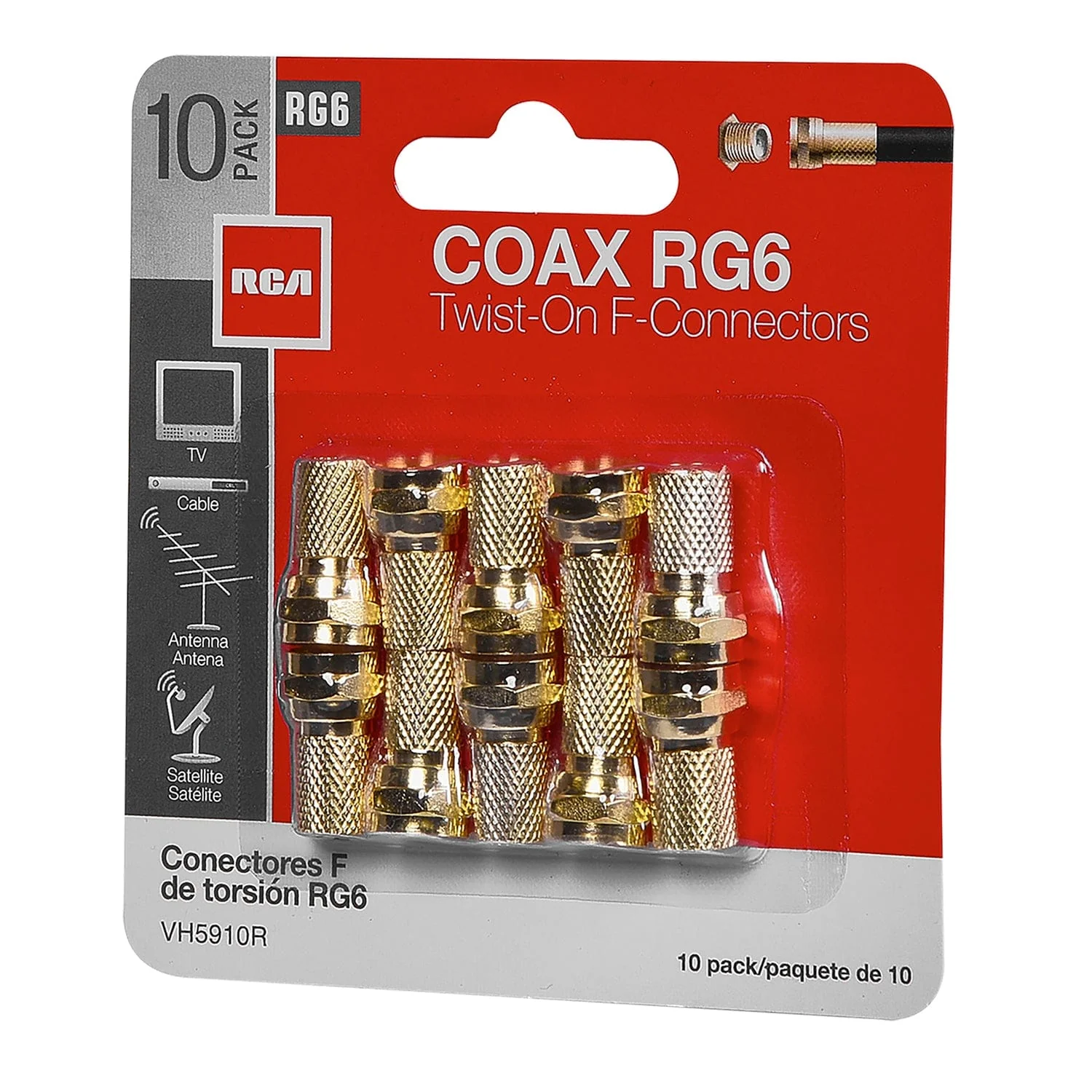 RCA VH5910R Gold-Plated RG Twist-on F-Connectors, 10 Count - Image 5