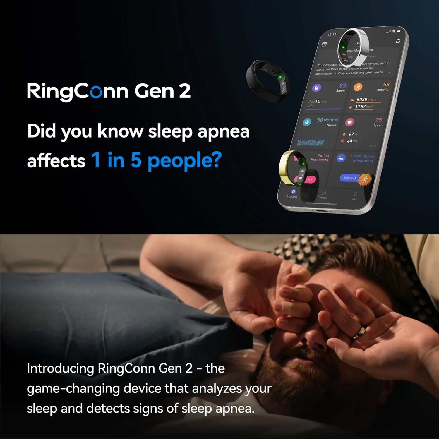 RingConn Gen 2 Ultra-Thin Smart Ring with Sleep Apnea Monitoring and Health Tracking, Size 7, Future Silver - Image 3