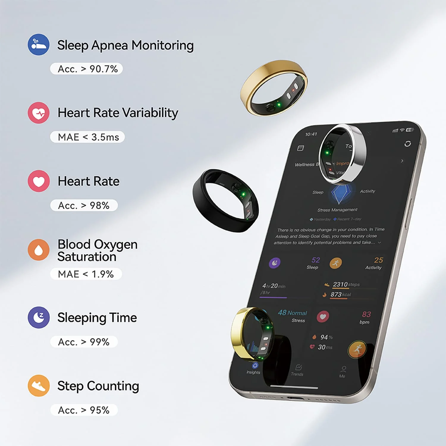 RingConn Gen 2 Ultra-Thin Smart Ring with Sleep Apnea Monitoring and Health Tracking, Size 9, Future Silver - Image 2