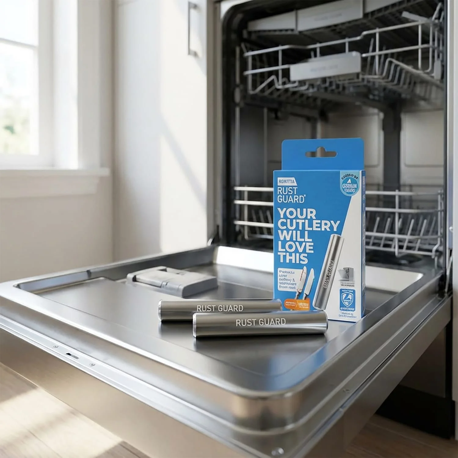 RUST GUARD by Rokitta Dishwasher Rust-Prevention Stick for Metal Cutlery, Pots, and Pans, 2 Unit - Image 5