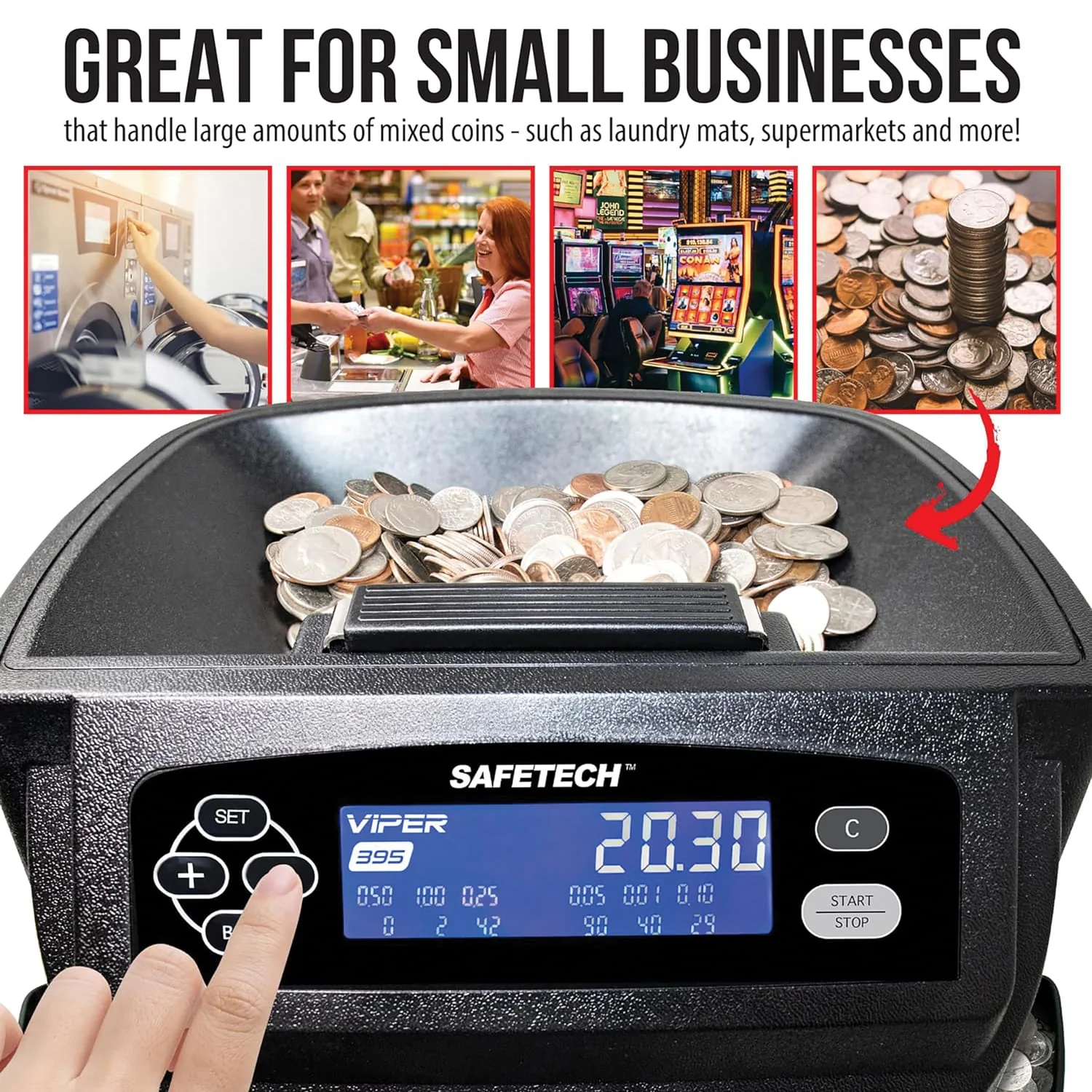 SafeTech Viper V395 Coin Counter, Sorter, and Wrapper, with 48 Preformed Wrappers and Dust Cover - Image 4