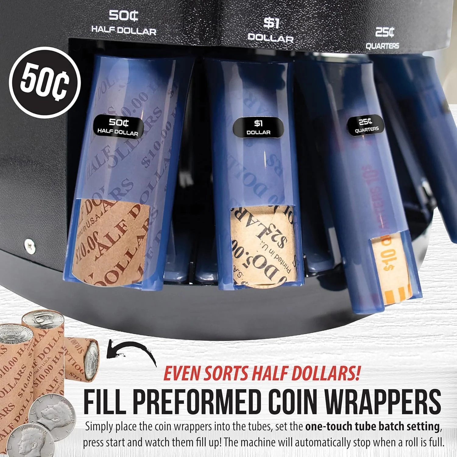 SafeTech Viper V395 Coin Counter, Sorter, and Wrapper, with 48 Preformed Wrappers and Dust Cover - Image 5