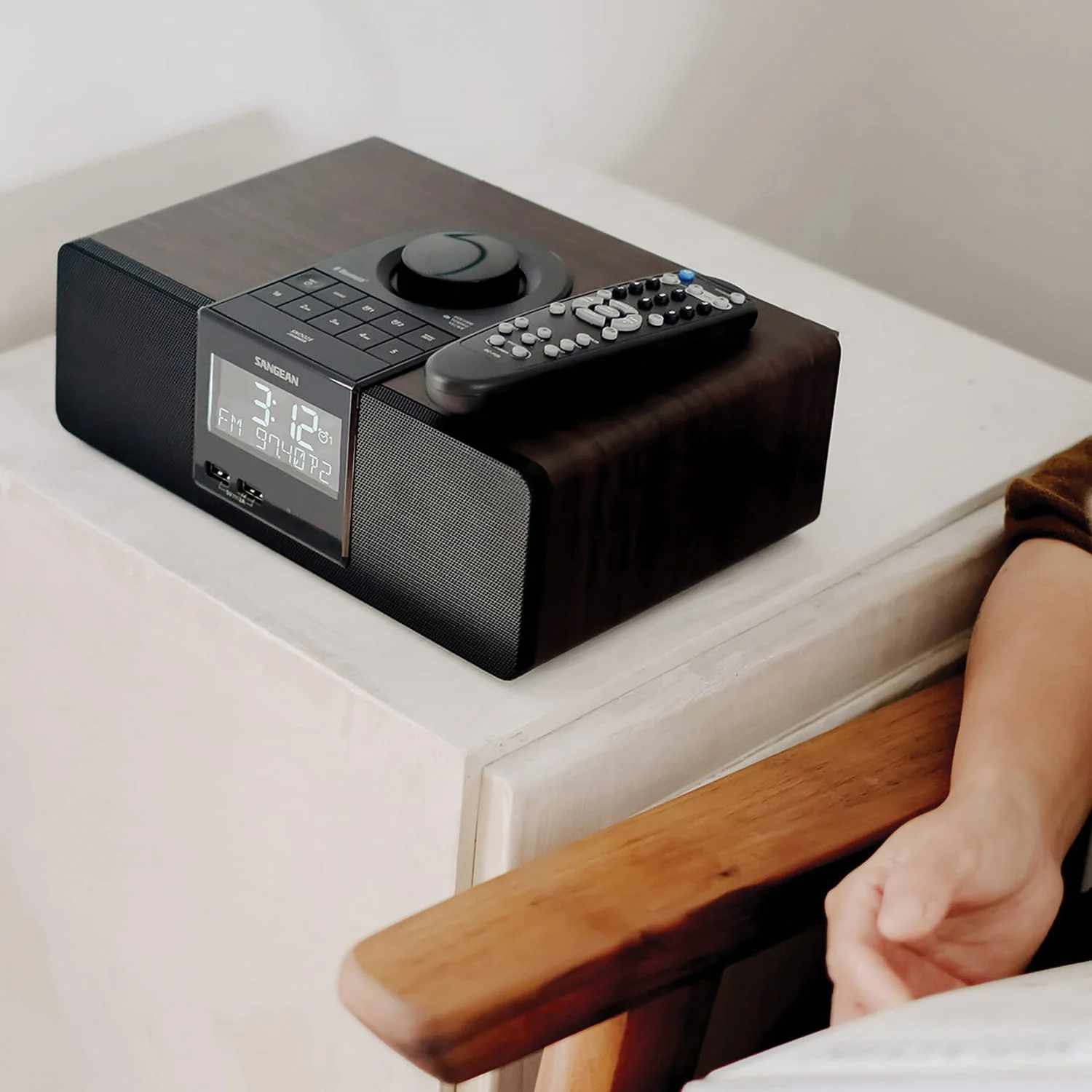 Sangean AM/FM Bluetooth Tabletop Wooden Clock Radio with Alarm and Sleep Timers - Image 4