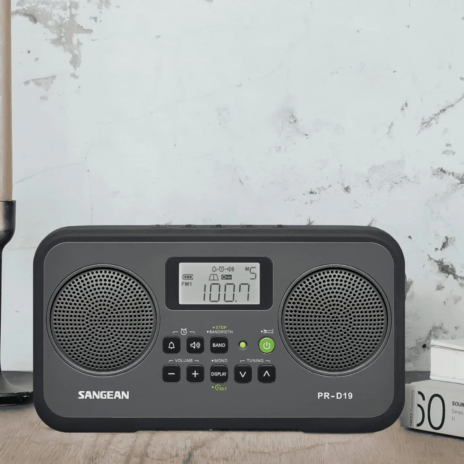 Sangean AM/FM Stereo Digital Tuning Portable Radio, PR-D19, Gray with Black Protective Bumper - Image 2