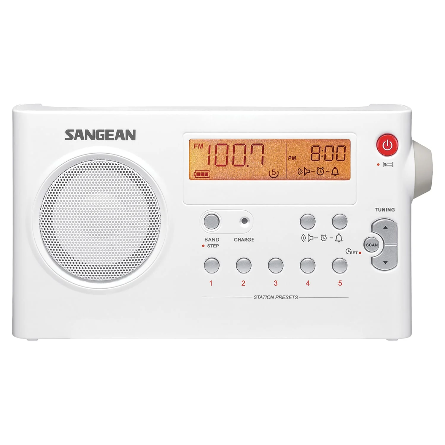 Sangean PR-D7 Portable AM/FM Rechargeable Compact Digital-Tuning Radio, White - Image 4