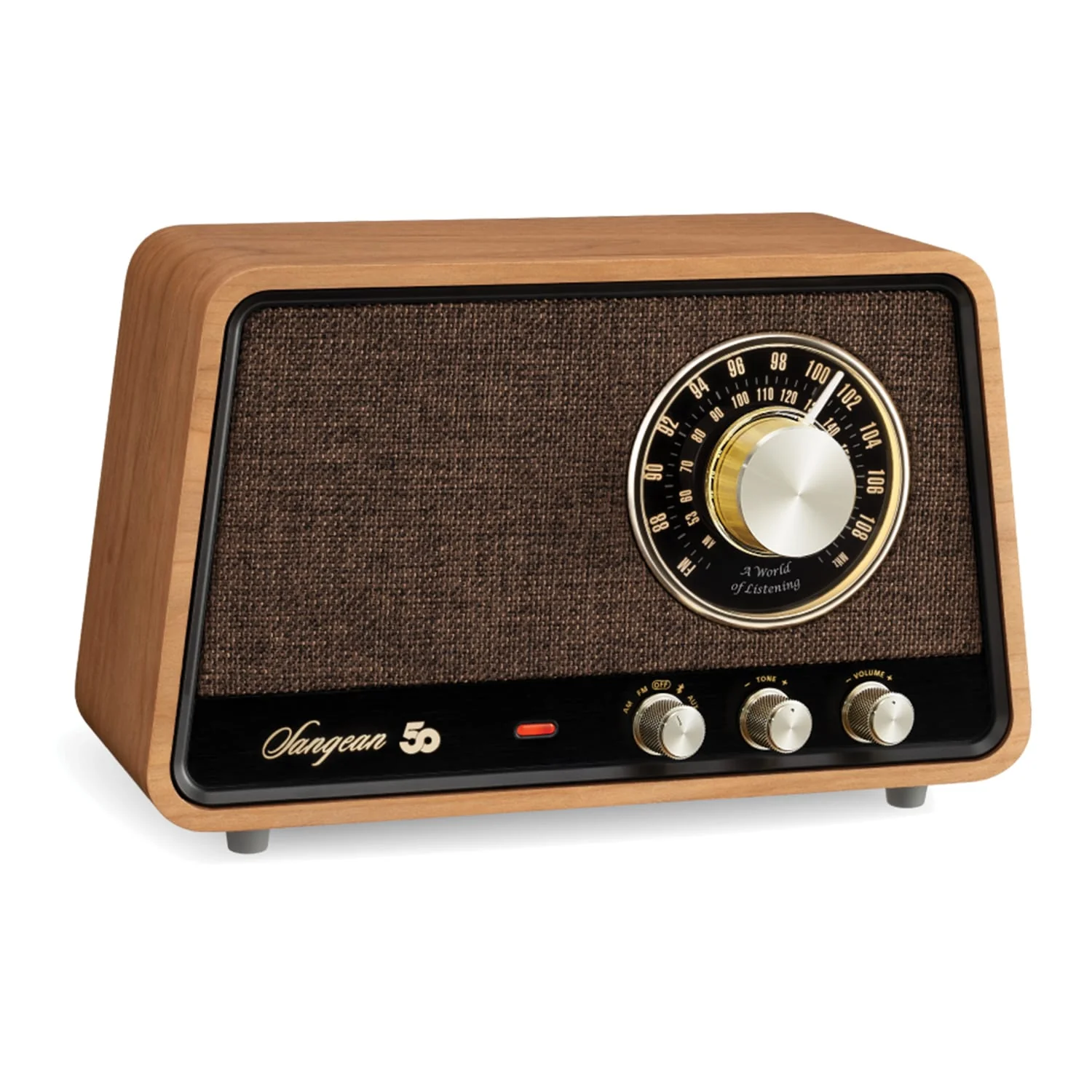 Sangean Retro-Style AM/FM/Bluetooth Wooden Cabinet Tabletop Radio, Natural Cherry, WR-55 - Image 2