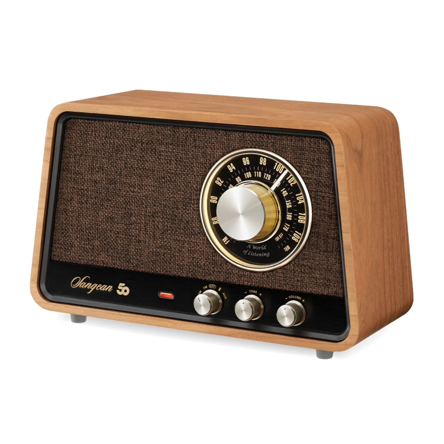 Sangean Retro-Style AM/FM/Bluetooth Wooden Cabinet Tabletop Radio, Natural Cherry, WR-55 - Image 4