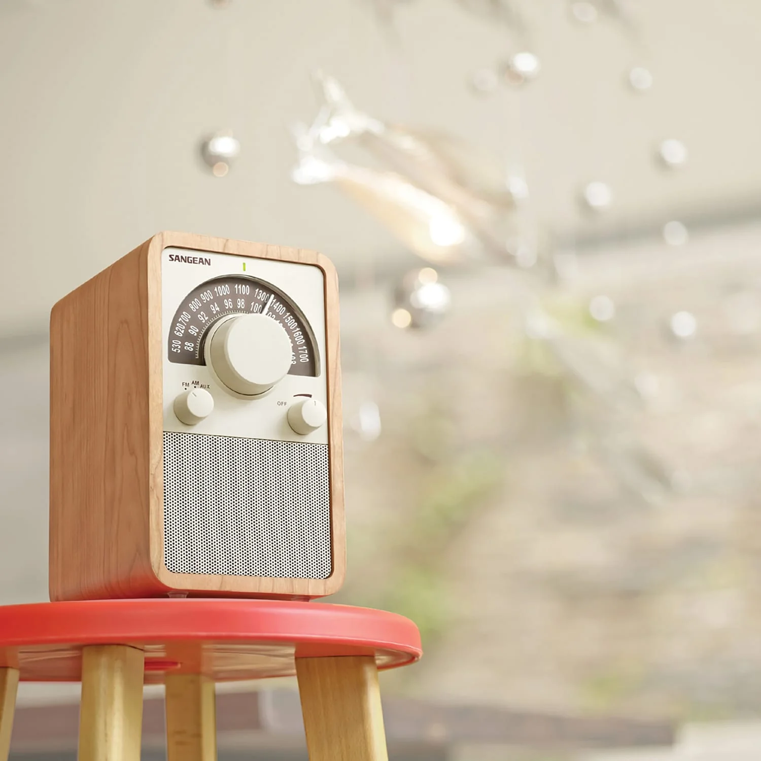 Sangean WR-15 Tabletop Retro Wooden Cabinet AM/FM Analog Radio Receiver, Walnut - Image 2